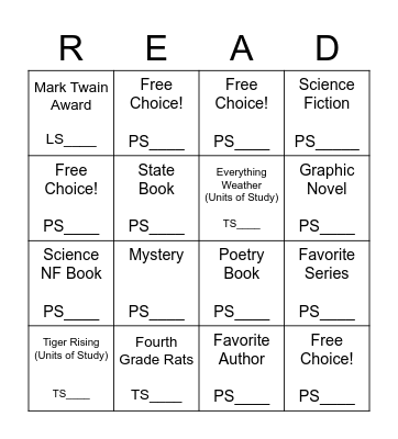 Reading Circle BINGO Card