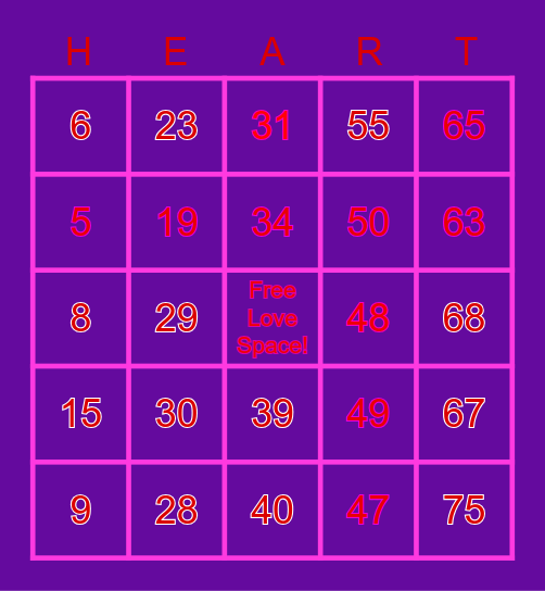 Valentines Bingo Card