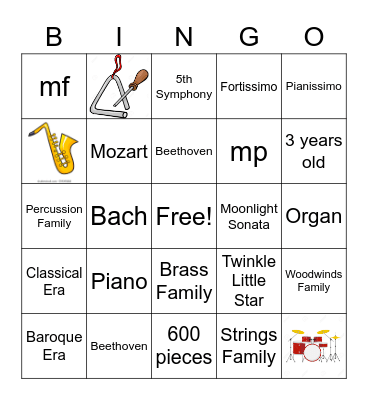Music Bingo Card