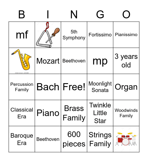 Music Bingo Card