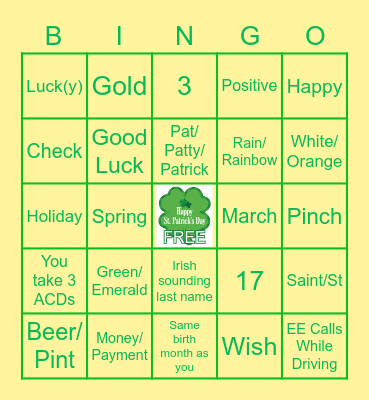 St. Patrick's Day Phone Bingo Card