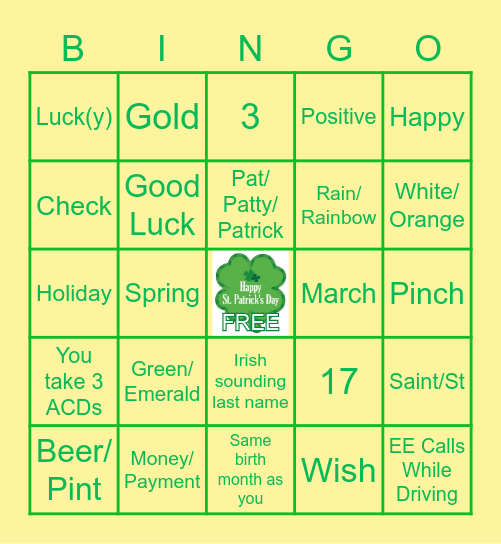 St. Patrick's Day Phone Bingo Card