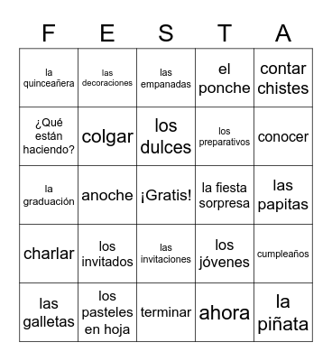 9.2 ¡Vamos a la fiesta! Bingo Card