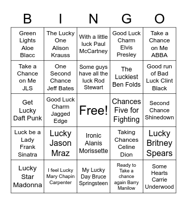 Songs about Luck Bingo Card
