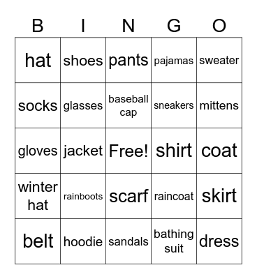 Clothes French  MB Bingo Card