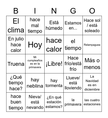 el tiempo Bingo Card