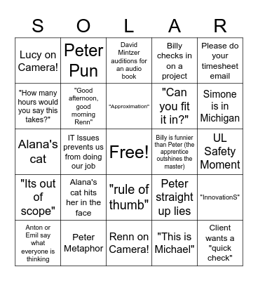 Solar Energy Team Bingo Card