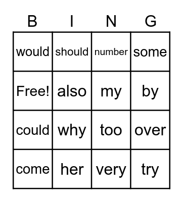 Unit 8 Fundations Trick Words Bingo Card