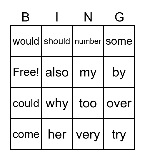 Unit 8 Fundations Trick Words Bingo Card
