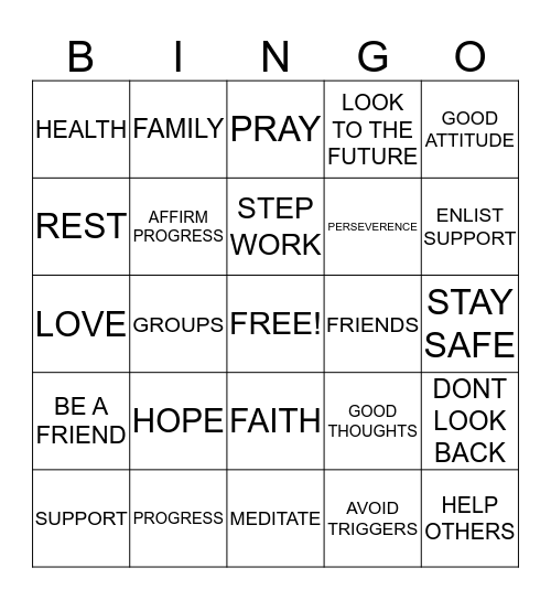 RECOVERY BINGO Card