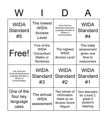 WIDA Scavenger Hunt Bingo Card