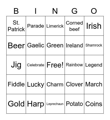 St. Patrick's Day Bingo Card