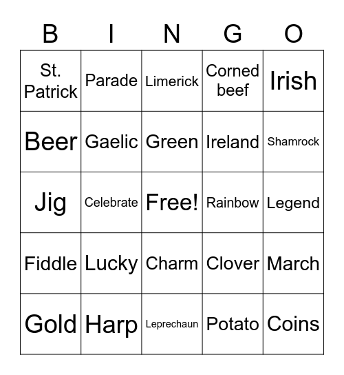 St. Patrick's Day Bingo Card