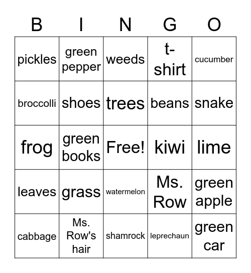 Green Bingo Card