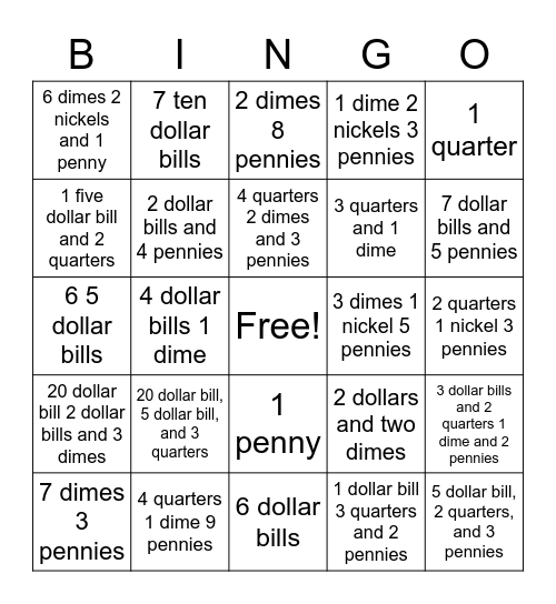 money Bingo Card