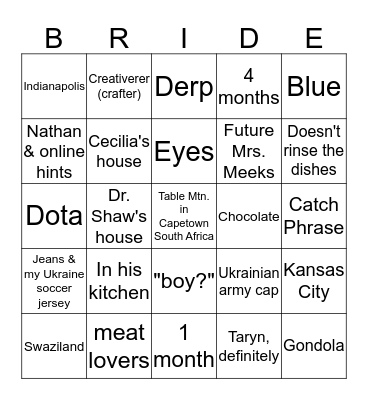 Mr. and Mrs. Nathan Meeks Bingo Card