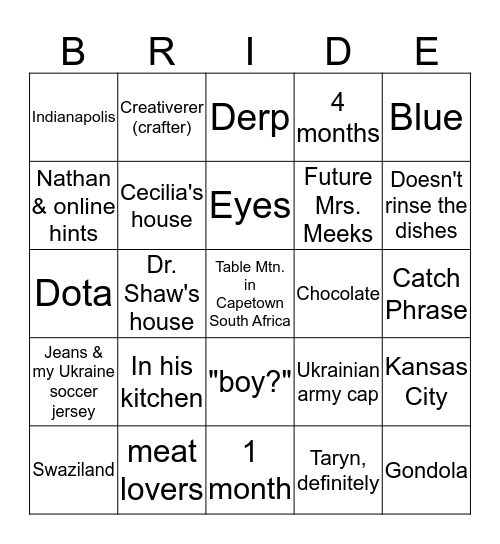 Mr. and Mrs. Nathan Meeks Bingo Card