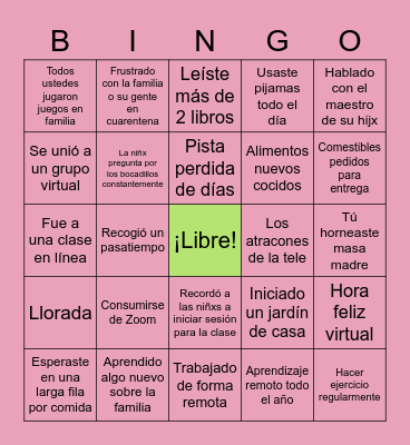 Padres en La Pandemia Bingo Card