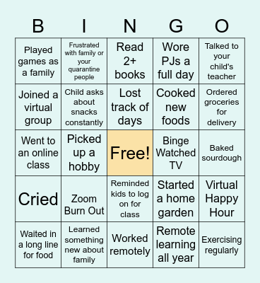 Parents in the Pandemic Bingo Card