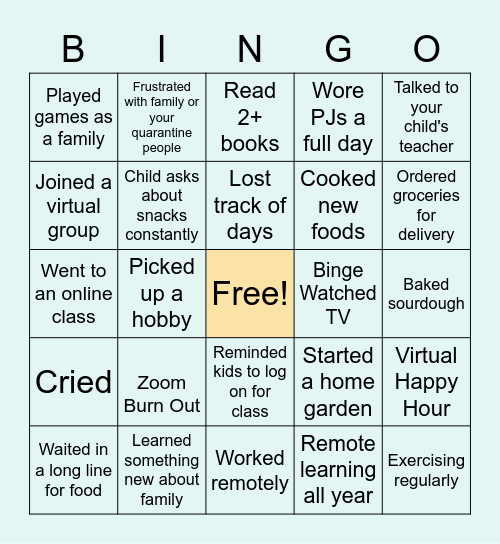 Parents in the Pandemic Bingo Card