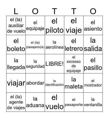 Bingo De Español Bingo Card