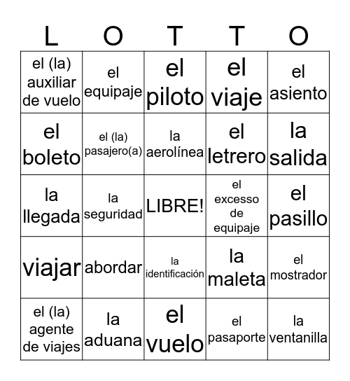Bingo De Español Bingo Card