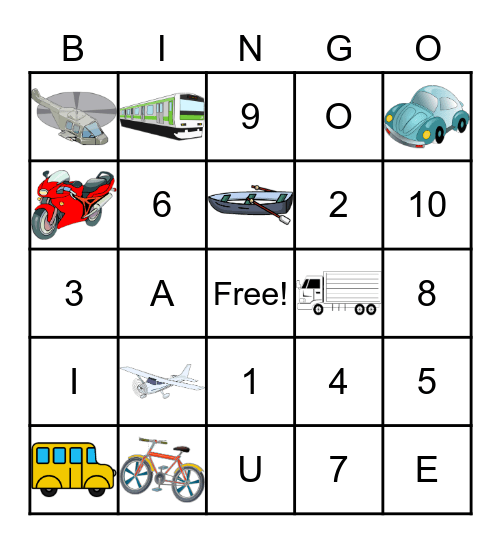 Transportation Bingo Card