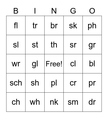 Consonants Bingo Card