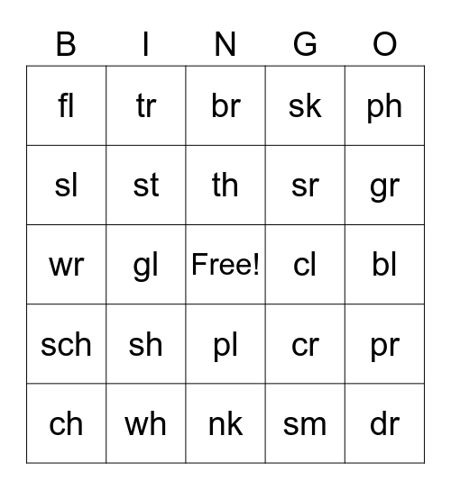 Consonants Bingo Card