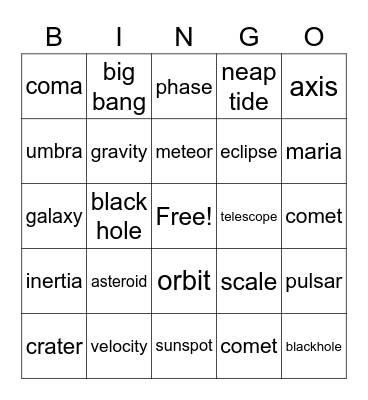 Solar System 1 Bingo Card