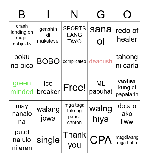 Untitled Bingo Card