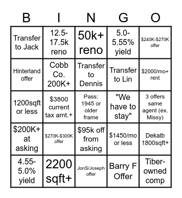 GA TEAM Offer Bingo Card