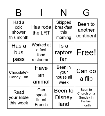 People Bingo Card