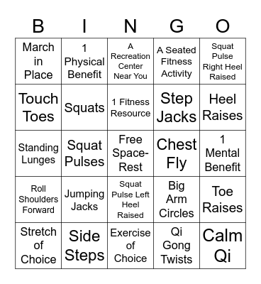 Movement Bingo Card