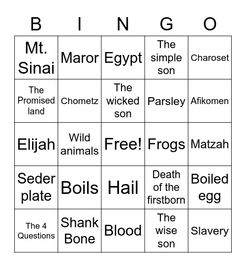 Passover Bingo Card