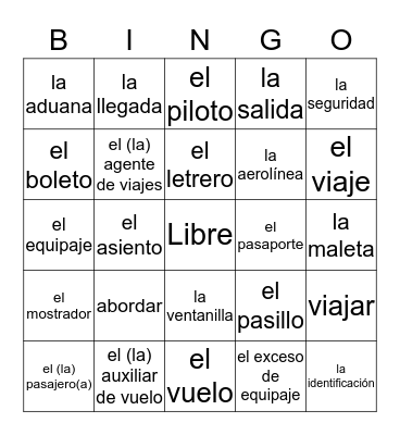 Bingo de Español Bingo Card