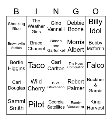 1 Hit Wonders Bingo Card