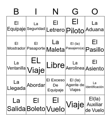 Bingo de Español Bingo Card