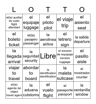Espanol bingo Card