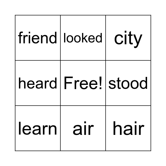 Word- O Bingo Card
