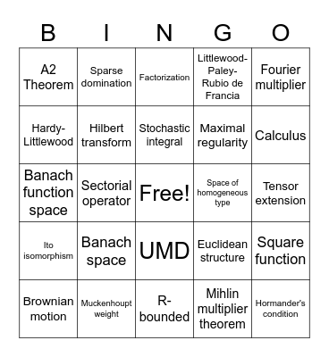 Defense Bingo Card