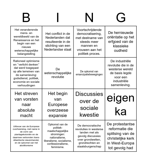 Kenmerkende aspecten BINGO C Bingo Card
