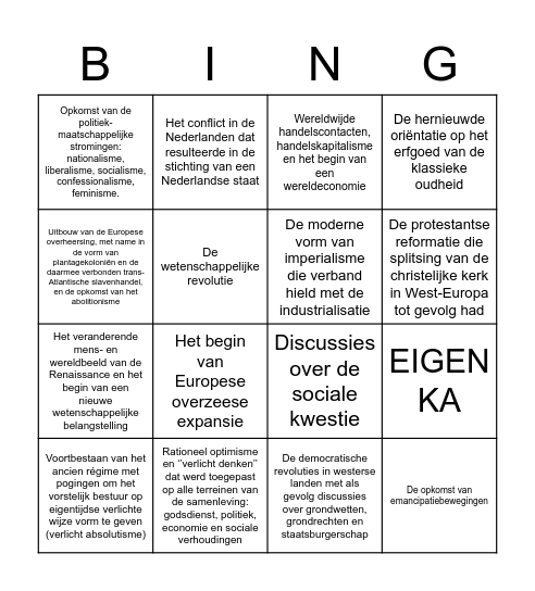 KENMERKENDE ASPECTEN BINGO D Bingo Card