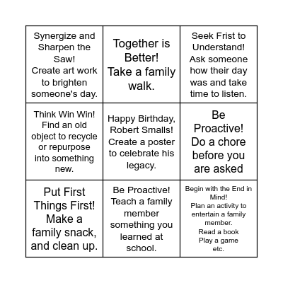 RSIA Service Board Bingo Card