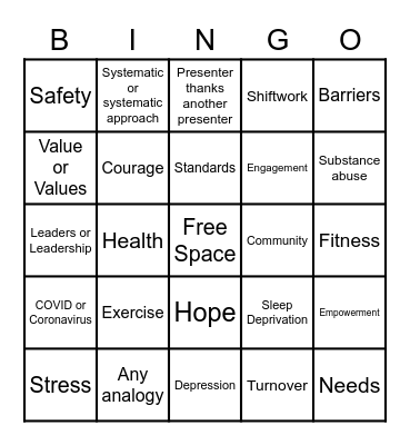 Health & Wellness Bingo Card