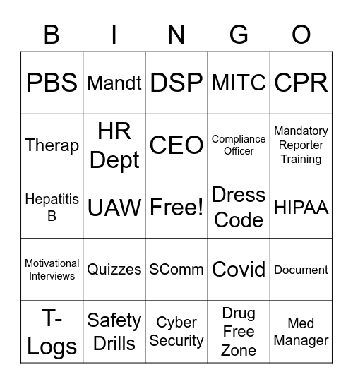 Progress Industries NEO Bingo Card