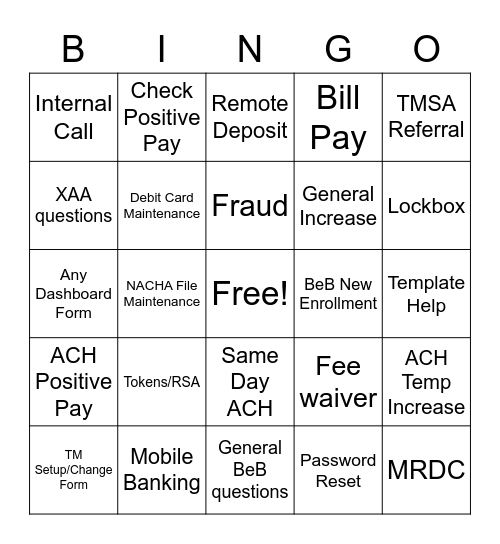 Business Client Services BINGO Card