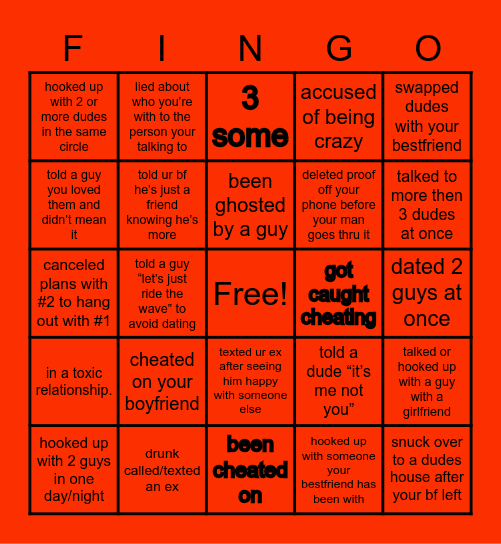 toxic thot bingo 🤧 Bingo Card