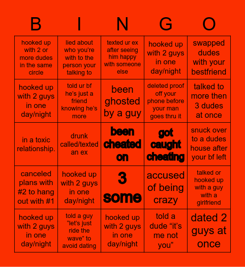toxic thot bingo 🤧 Bingo Card