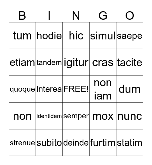 Adverb Bingo Card